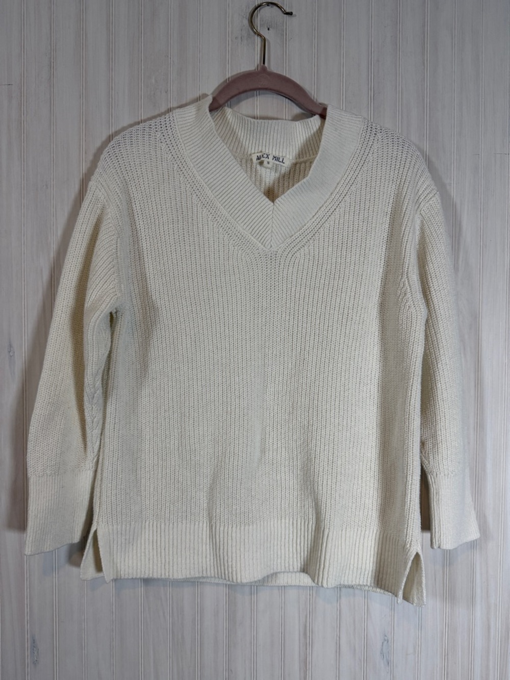 ALEX MILL V NECK SWEATER LINEN COTTON SMALL